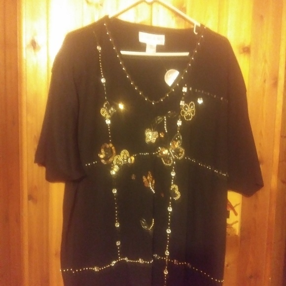 Victoria Woman Butterfly Bedazzle Beaded Top (NWT) - Picture 1 of 6